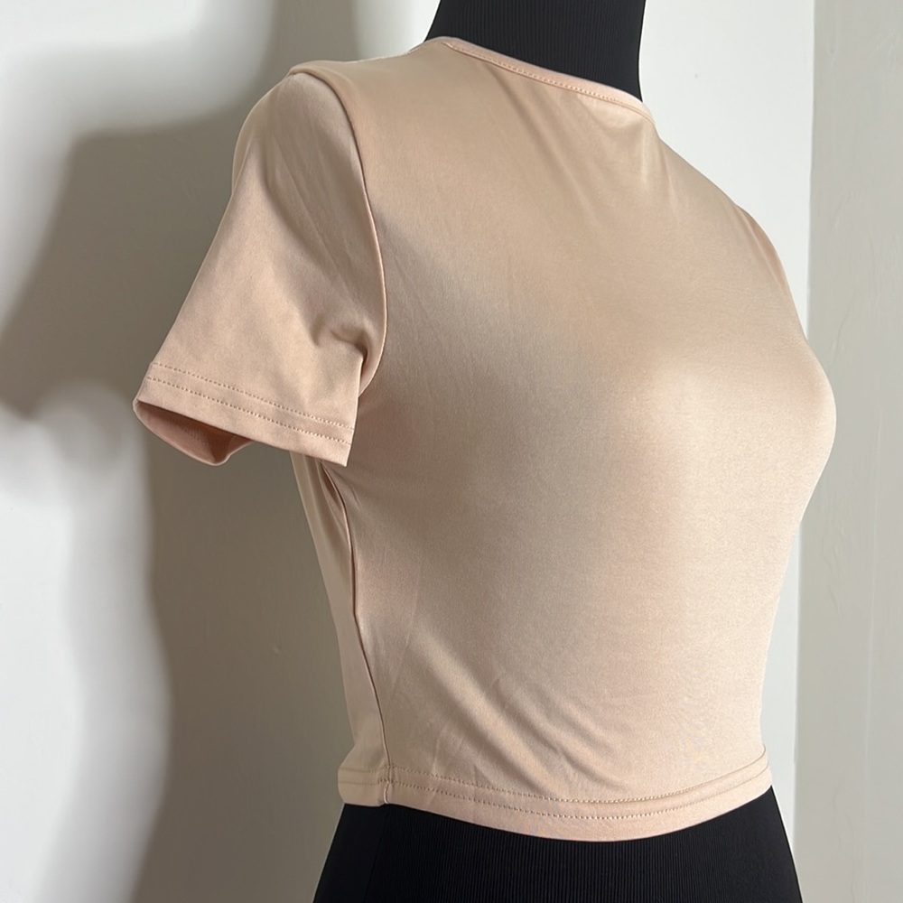 SHEIN Petite Cream Back Mesh Cutout Crop Top S
